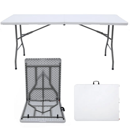 Folding Table 6 FT Lightweight Portable Plastic Fold-in-Half Utility Foldable Table Suitable to Hold Large, Plastic Dining Indoo