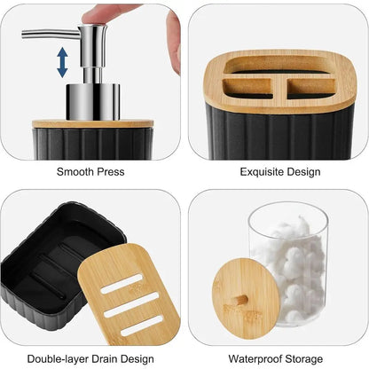 22-Piece Black Bathroom Accessory Set: Shower Curtain, Trash Bin, Toilet Brush Holder, and Soap Dispenser for Stylish Home Bath