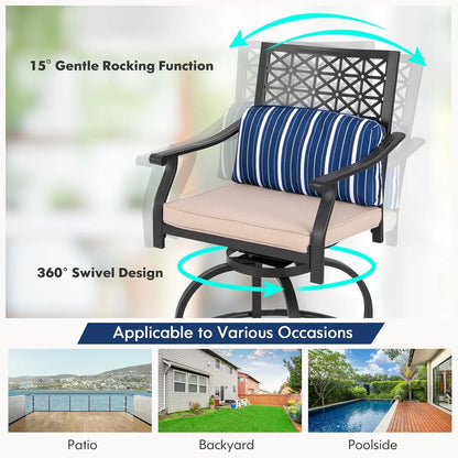 Swivel Counter Height Bar Stools with Footrest, Seat Cushions & Lumbar Pillows