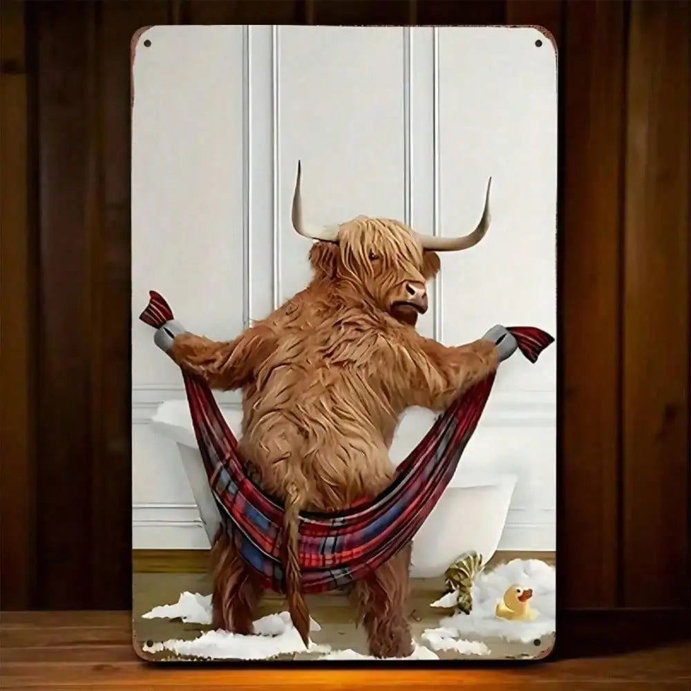 Vintage Highland Cow Metal Tin Sign Wall Art