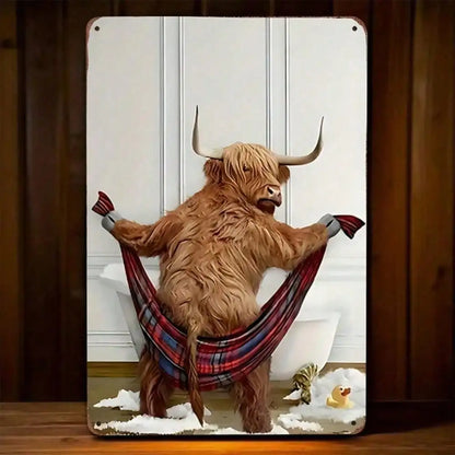 Vintage Highland Cow Metal Tin Sign Wall Art