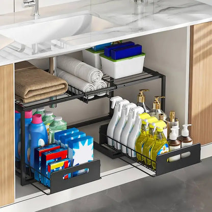 Under Sink Sliding Storage Organizer with 2 Drawers