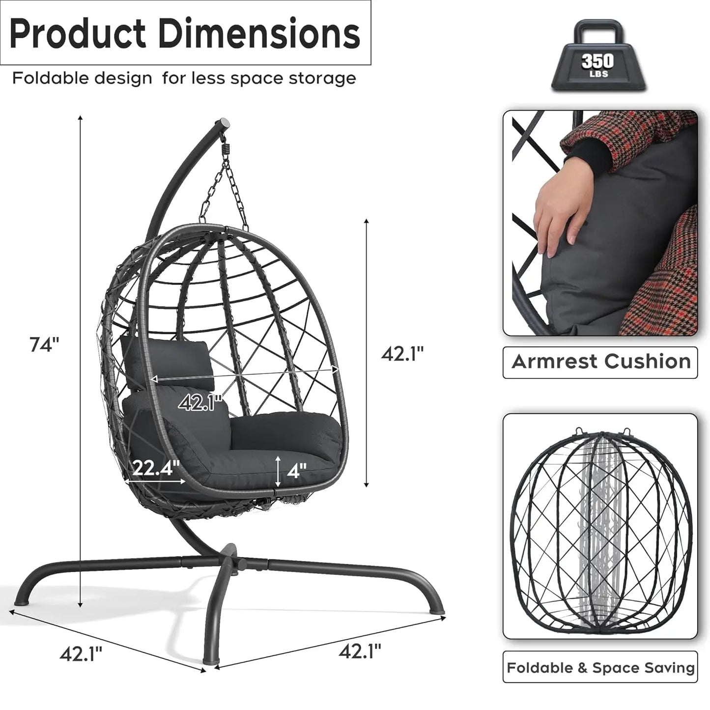 Wicker Foldable Hanging Egg Chair with Stand