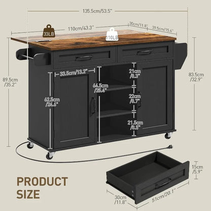 RALGEND Kitchen Island with Power Outlets & Drop Leaf, Kitchen Cart with Storage, Drawer and Spice Rack, Tower Rack