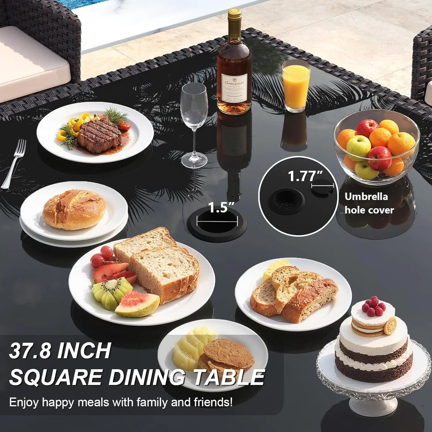 10 Piece Outdoor Dining Set, All-Weather Rattan Patio Furniture Set with Umbrella Hole Tempered Glass Square Table,, Customized