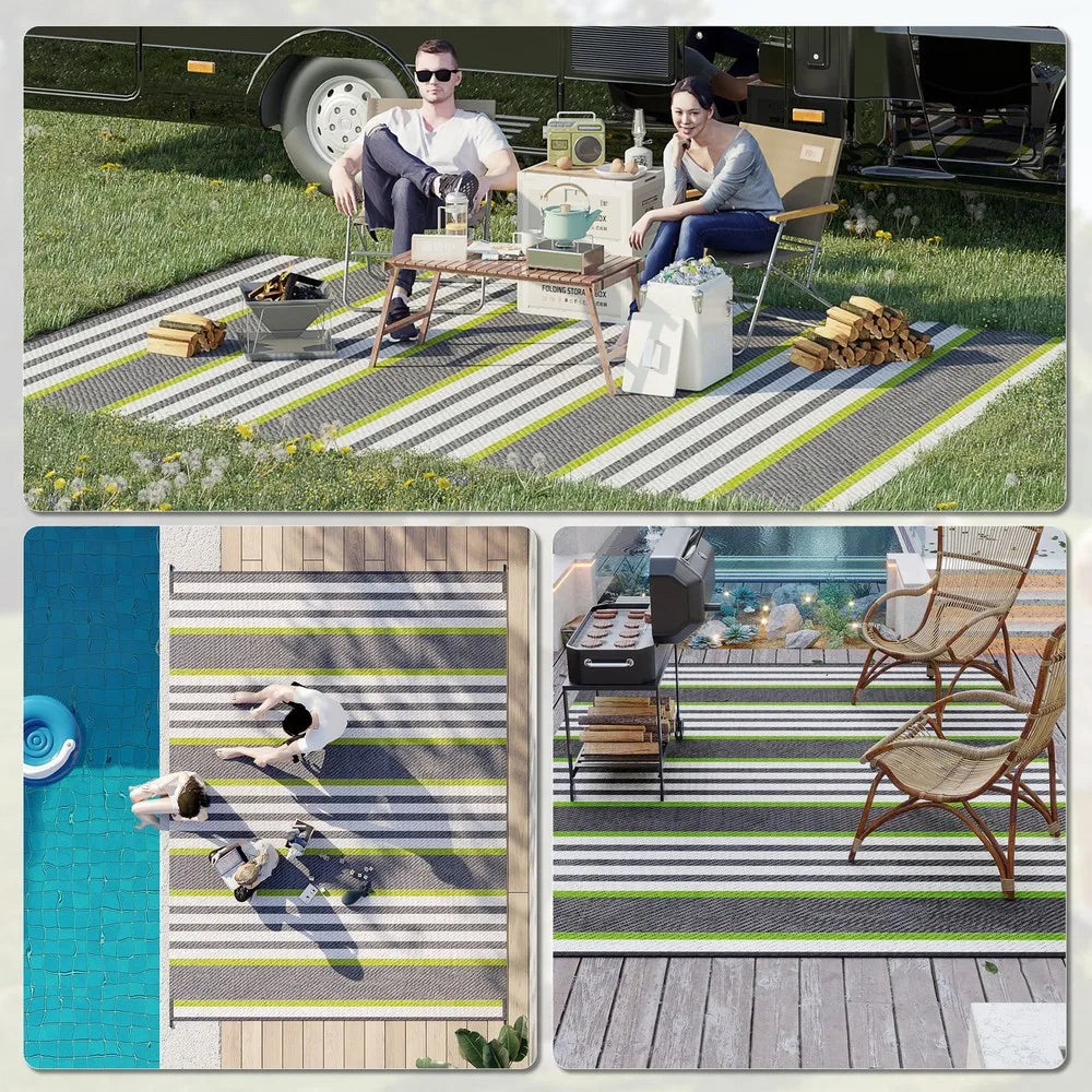 Reversible Outdoor Rug with Carry Bag 9' x 12' Plastic Straw Rug