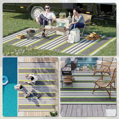 Reversible Outdoor Rug with Carry Bag 9' x 12' Plastic Straw Rug