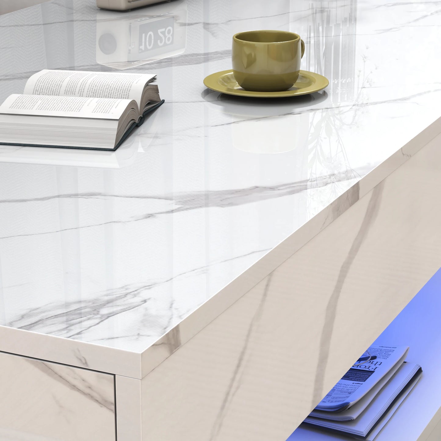 Modern Stylish Coffee Table with LED lights and 2 Storage Drawers