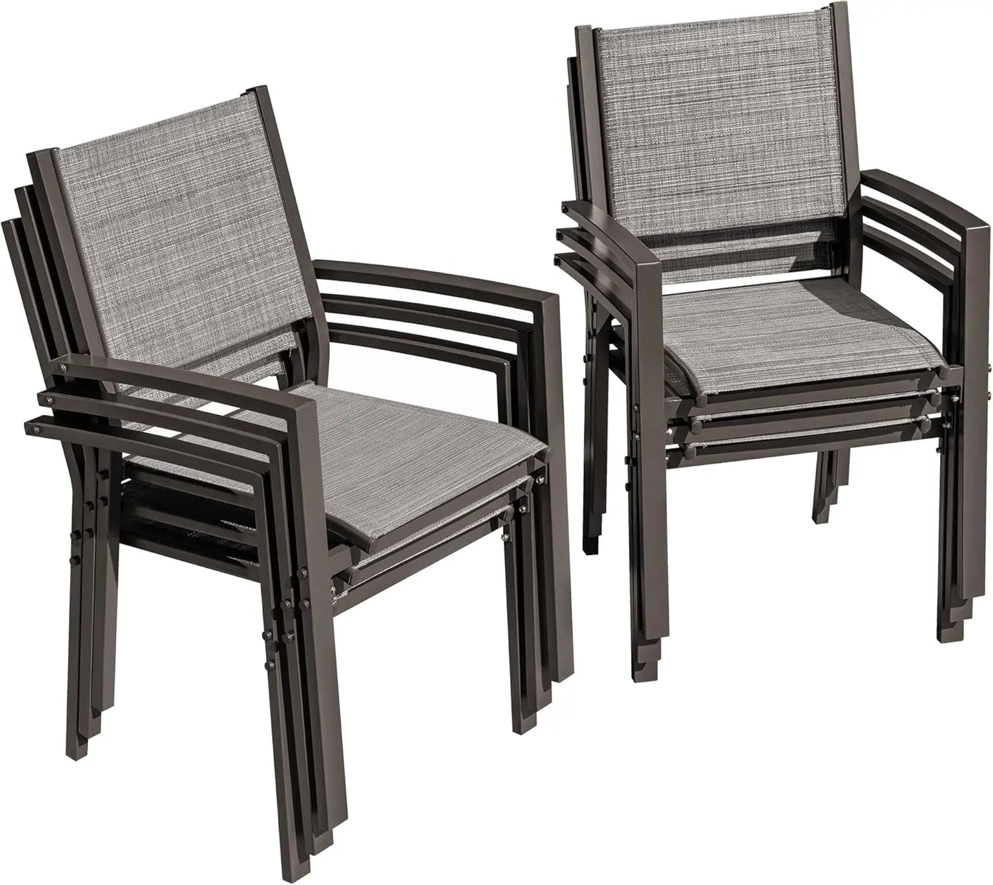 Outdoor Chairs Set of 6 Stackable Dining Chair for Backyard, Deck, Poolside (Grey)