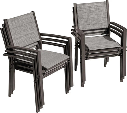 Outdoor Chairs Set of 6 Stackable Dining Chair for Backyard, Deck, Poolside (Grey)