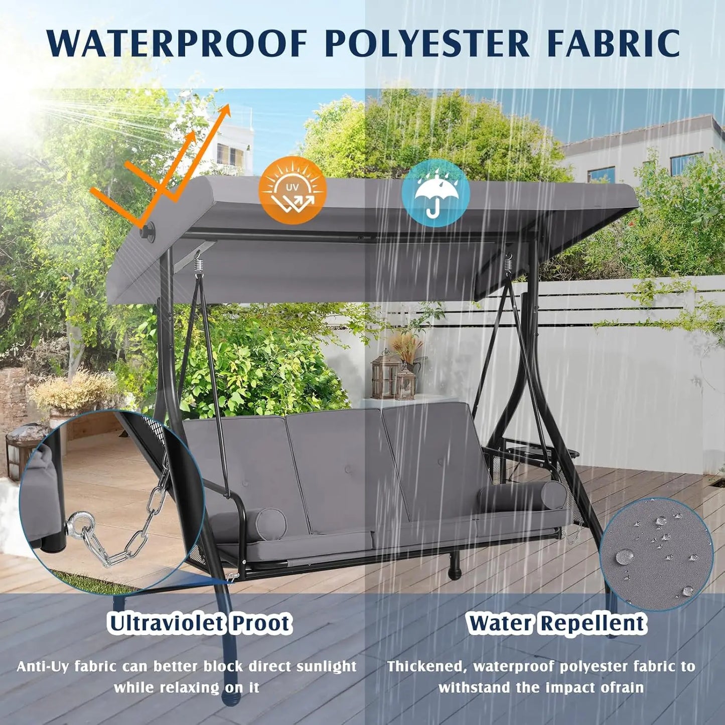 3 Person Outdoor Porch Swing with Canopy and Stand, Convertible 2 in 1 Porch Bed Swing , Customized