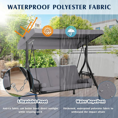 3 Person Outdoor Porch Swing with Canopy and Stand, Convertible 2 in 1 Porch Bed Swing , Customized