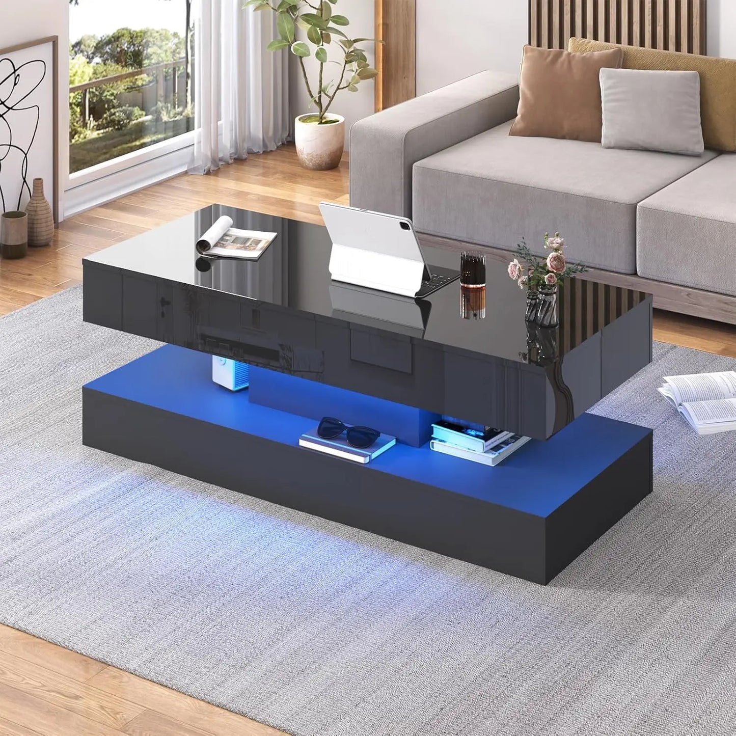 Modern Stylish Coffee Table with LED lights and 2 Storage Drawers