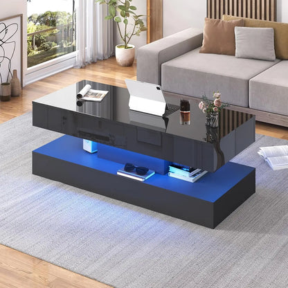 Modern Stylish Coffee Table with LED lights and 2 Storage Drawers