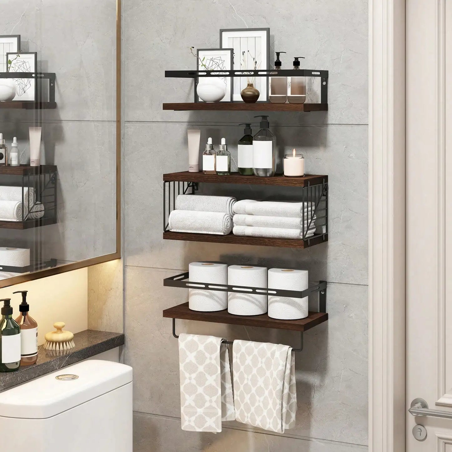 Tomnk 3+1 Tier Wall Mounted Bathroom Shelves  and Towel Bar