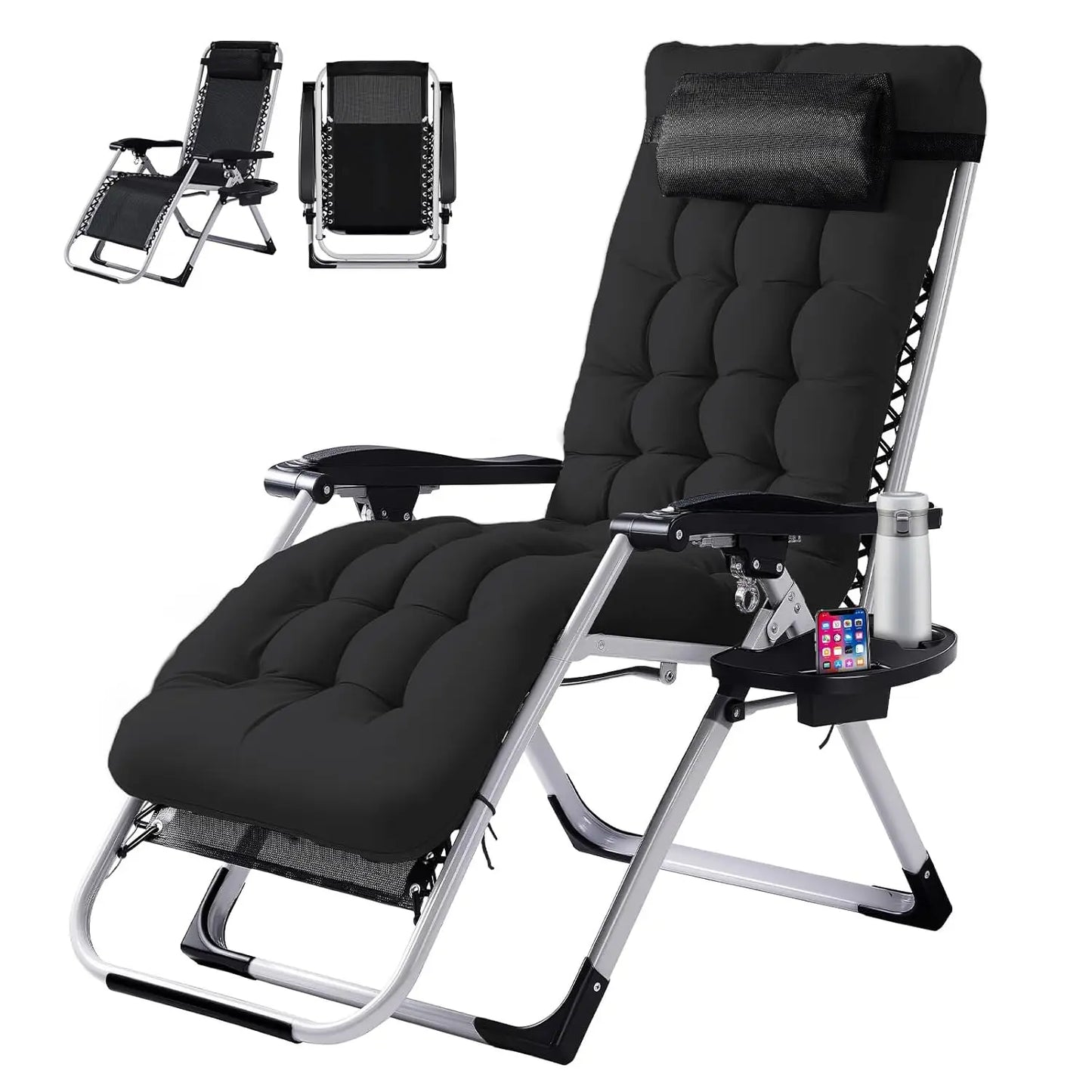 Padded Zero Gravity Lounge Chair with Removable Cushion & Tray