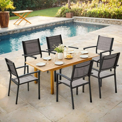 Outdoor Chairs Set of 6 Stackable Dining Chair for Backyard, Deck, Poolside (Grey)