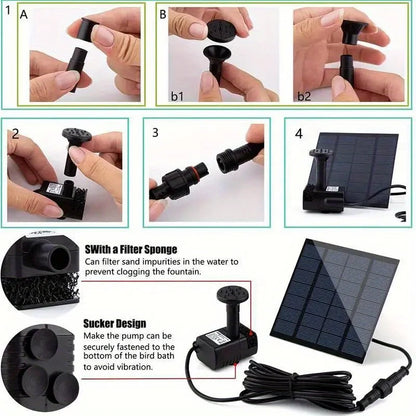 Solar Fountain with 6 Nozzles - 1.4W Solar Panel Floating Water Pump for Bird Baths, Pools, Garden DIY Waterfall Yard Decor