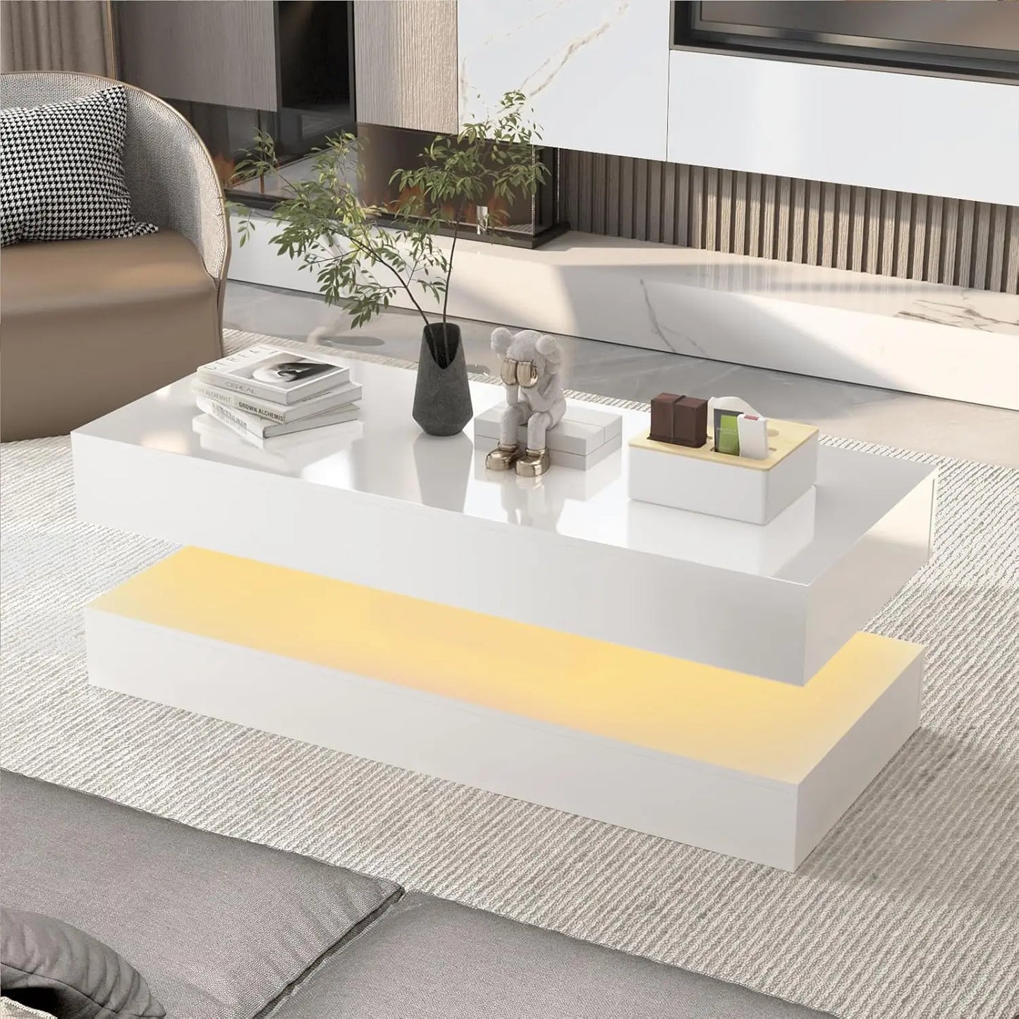 Modern Stylish Coffee Table with LED lights and 2 Storage Drawers