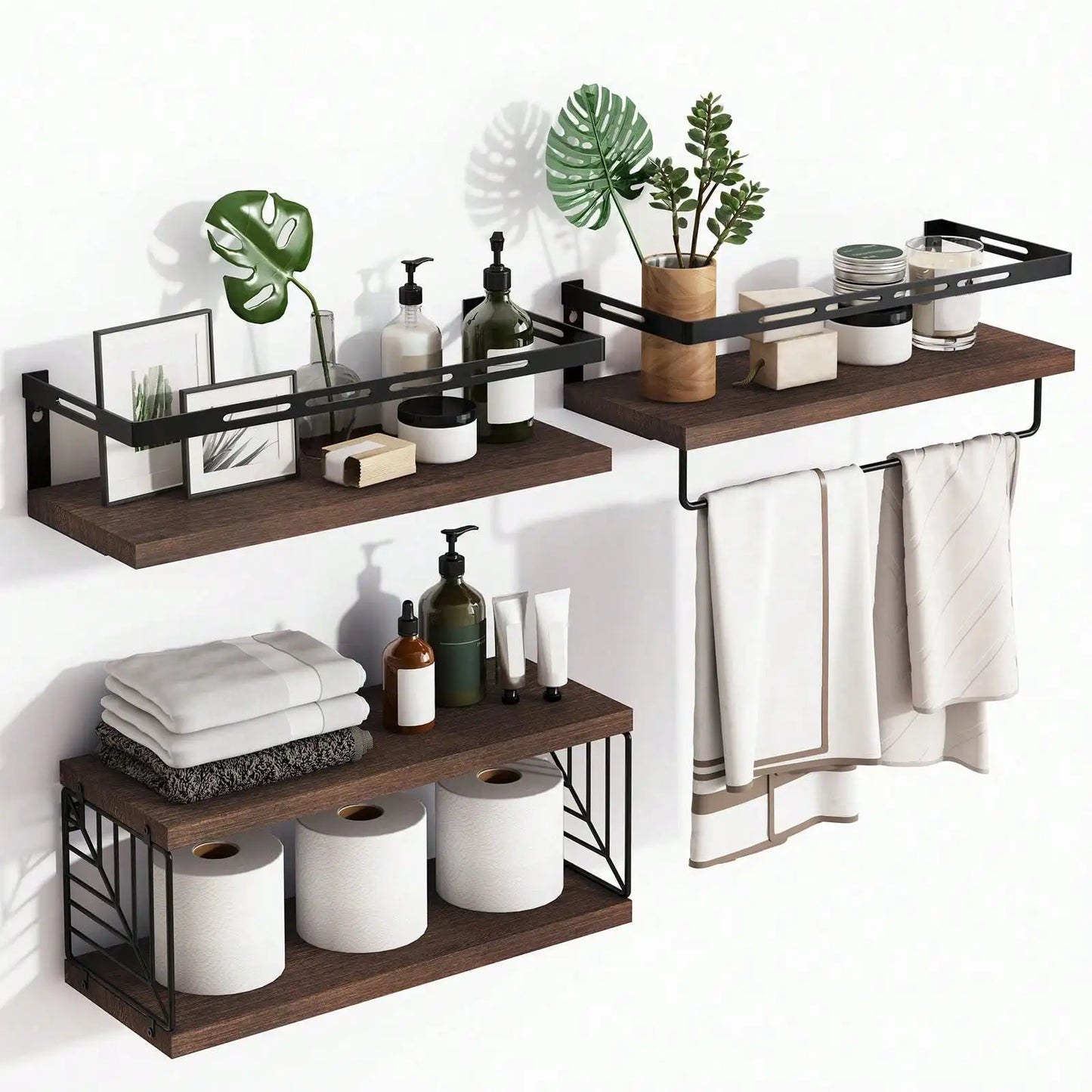 Tomnk 3+1 Tier Wall Mounted Bathroom Shelves  and Towel Bar