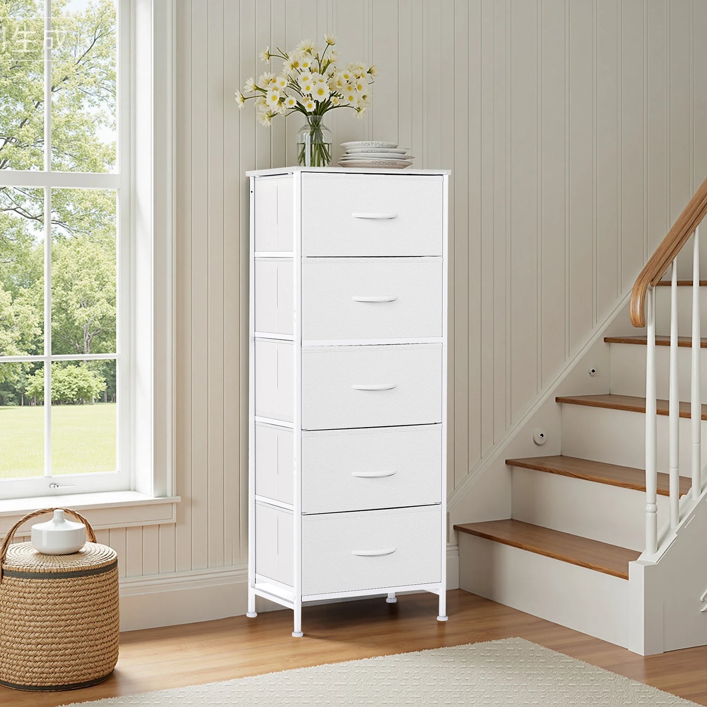 JHK 48IN Dresser For Bedroom With 5 Fabric Drawers and steel frame
