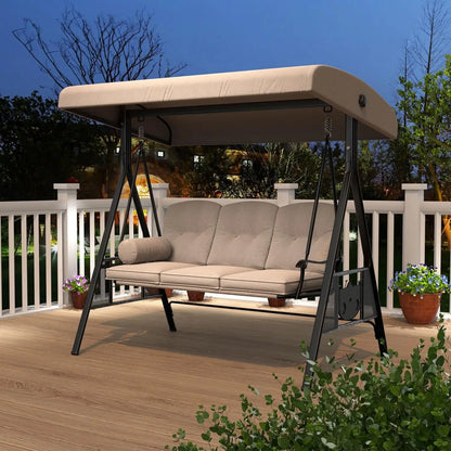 Outdoor 3-Seat Porch Swing with Adjustable Canopy