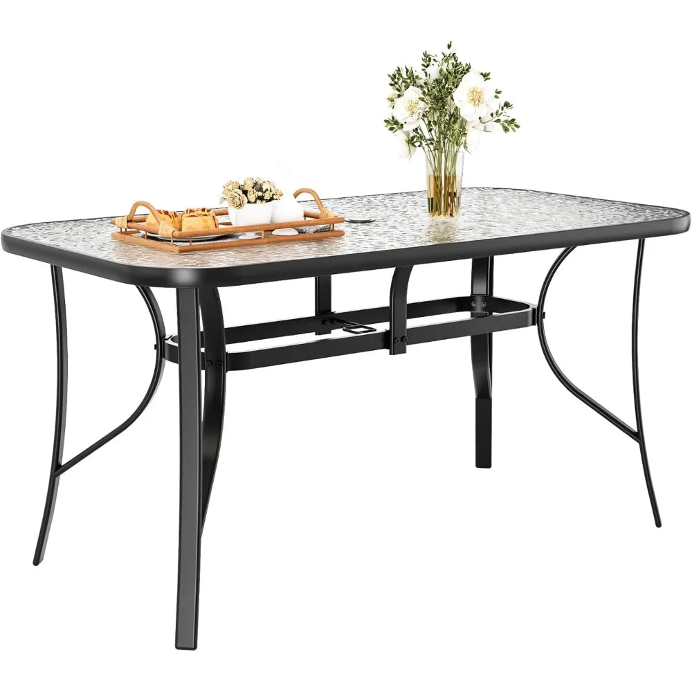 30"X 55" Rectangular Tempered Glass Patio Dining Table for 6
