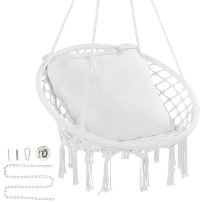 330lbs Macramé Hanging Rope Swing Chair for Bedroom, Balcony, Patio or Garden