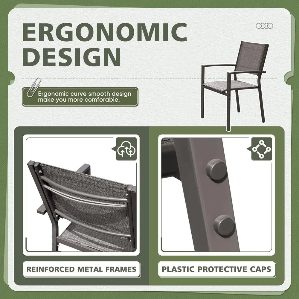 Outdoor Chairs Set of 6 Stackable Dining Chair for Backyard, Deck, Poolside (Grey)