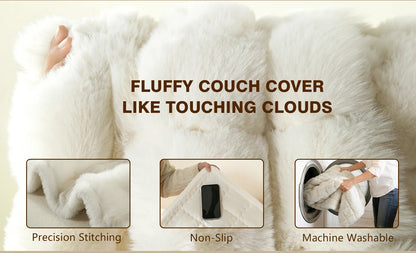 Thick Fluffy Faux Rabbit Fur Sofa Cover White Non-slip