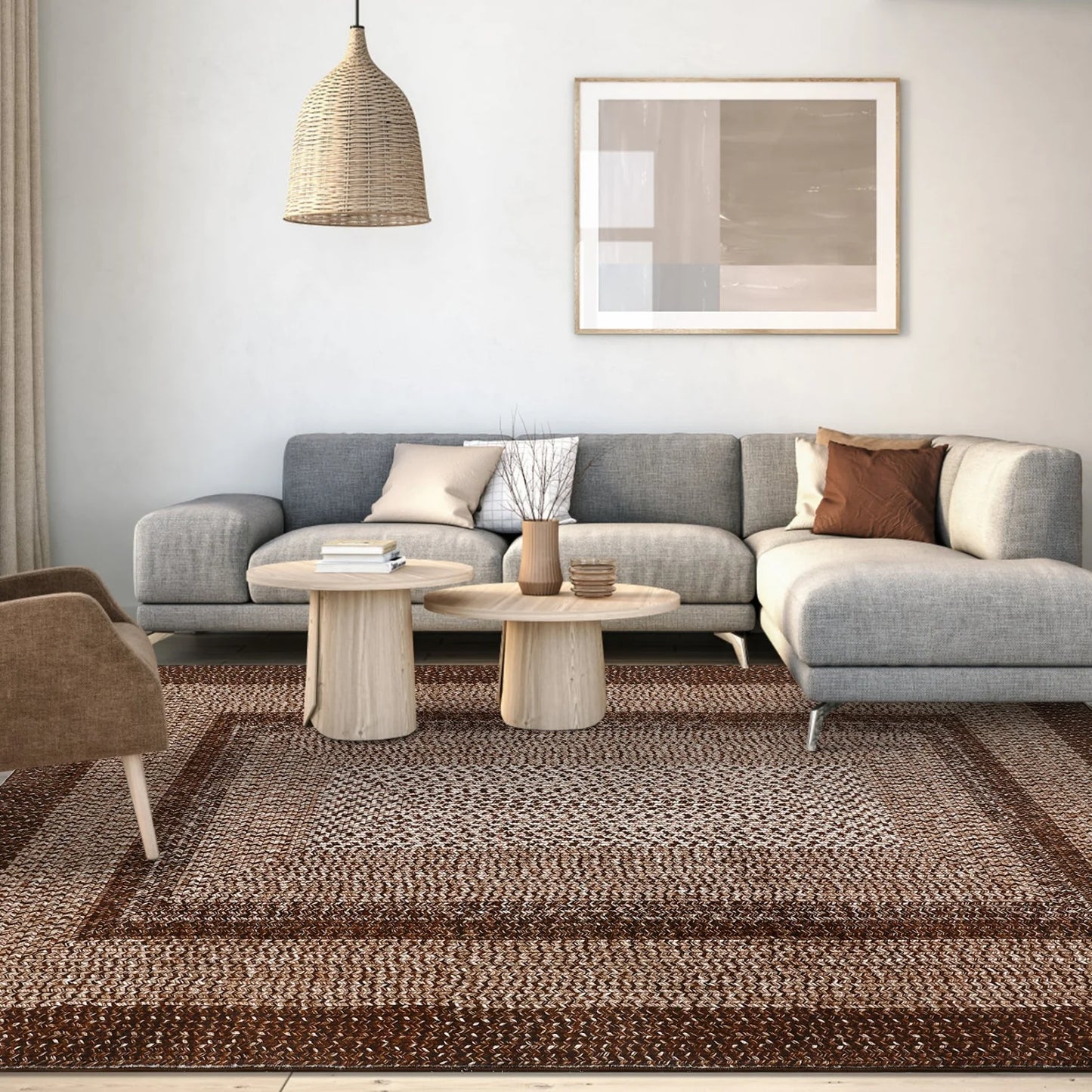 Washable Area Rugs  Braided Print Non Slip Rug