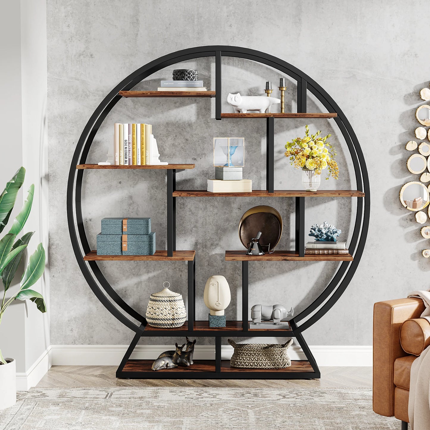 63-Inch Industrial Wood Book Shelf with Staggered Shelves