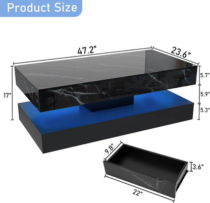 Modern Stylish Coffee Table with LED lights and 2 Storage Drawers