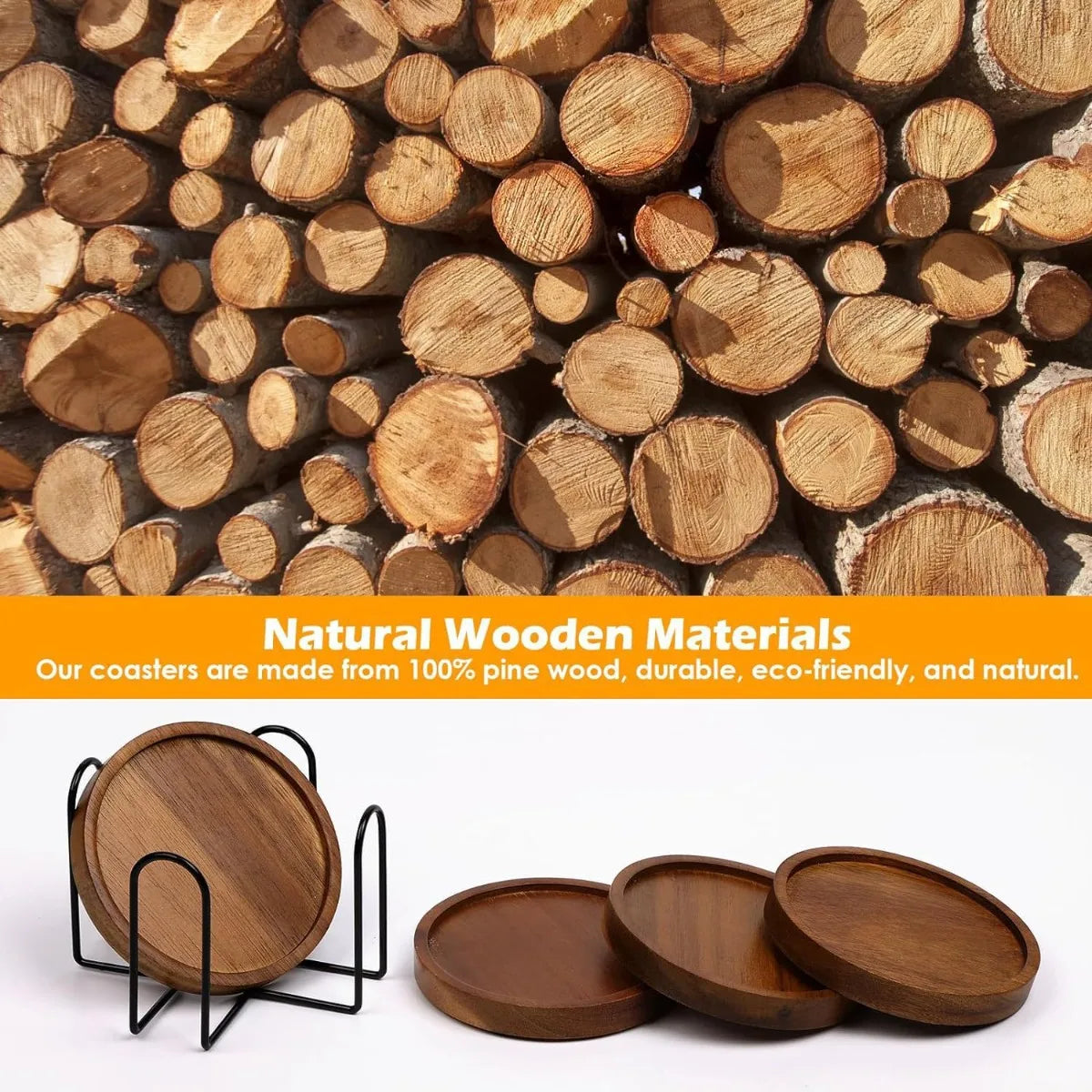 Wood Coasters for Drinks Absorbent Wooden Coasters with Holder for Table