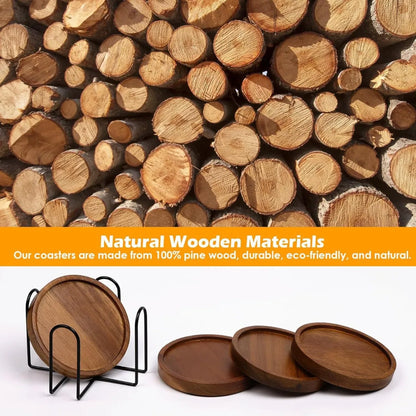 Wood Coasters for Drinks Absorbent Wooden Coasters with Holder for Table