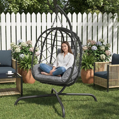 Wicker Foldable Hanging Egg Chair with Stand