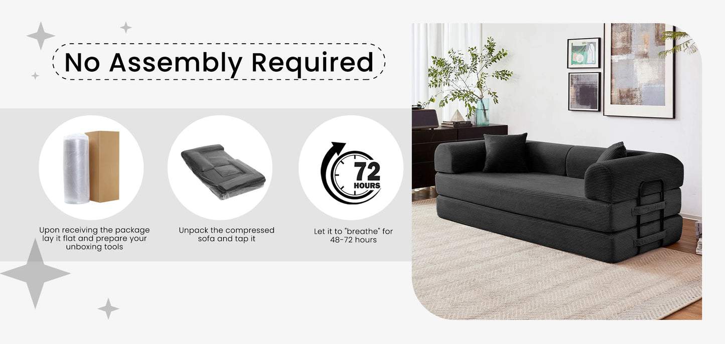 79'' Boneless Couch Foldable Convertible Futon Sleeper Sofa Bed