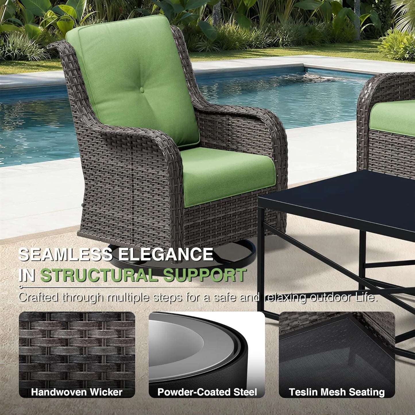 Outdoor Swivel Rocker Patio Chairs with High Back, Deep Seating, Wide Armrest, Thickened, Customized