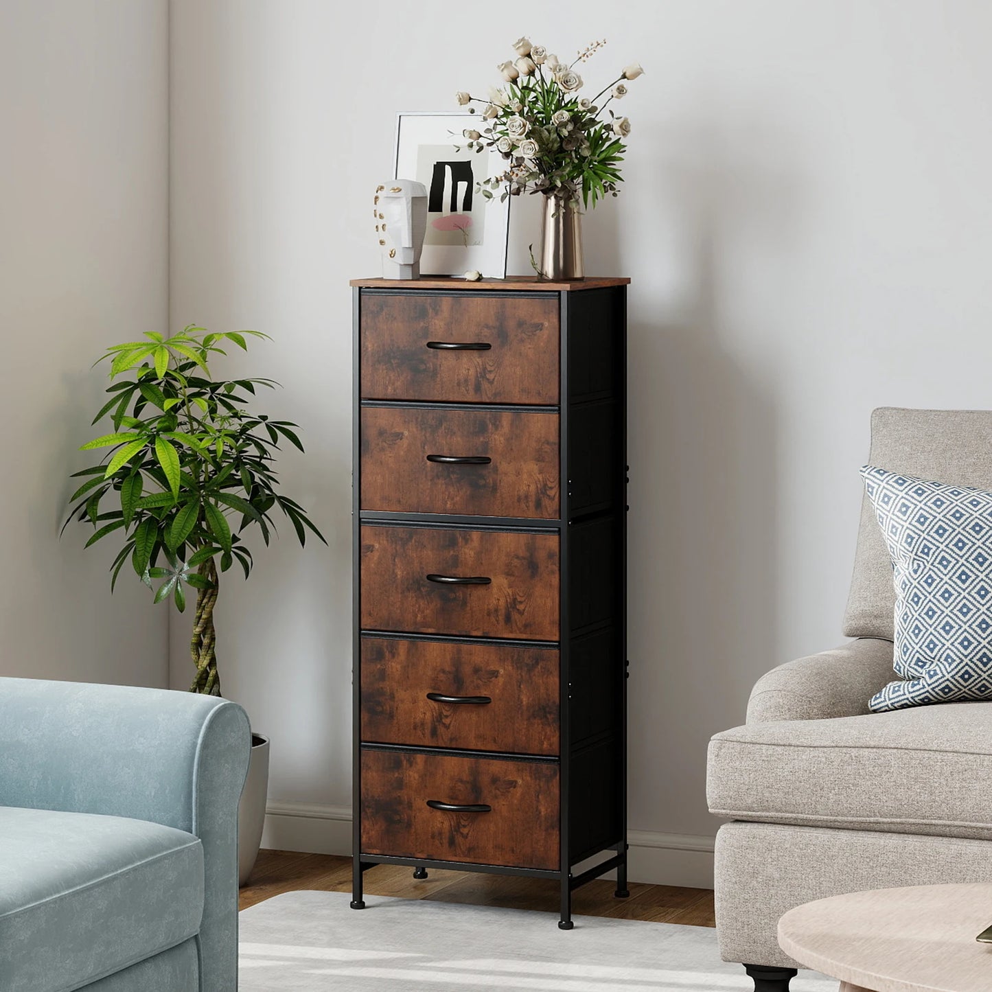 JHK 48IN Dresser For Bedroom With 5 Fabric Drawers and steel frame
