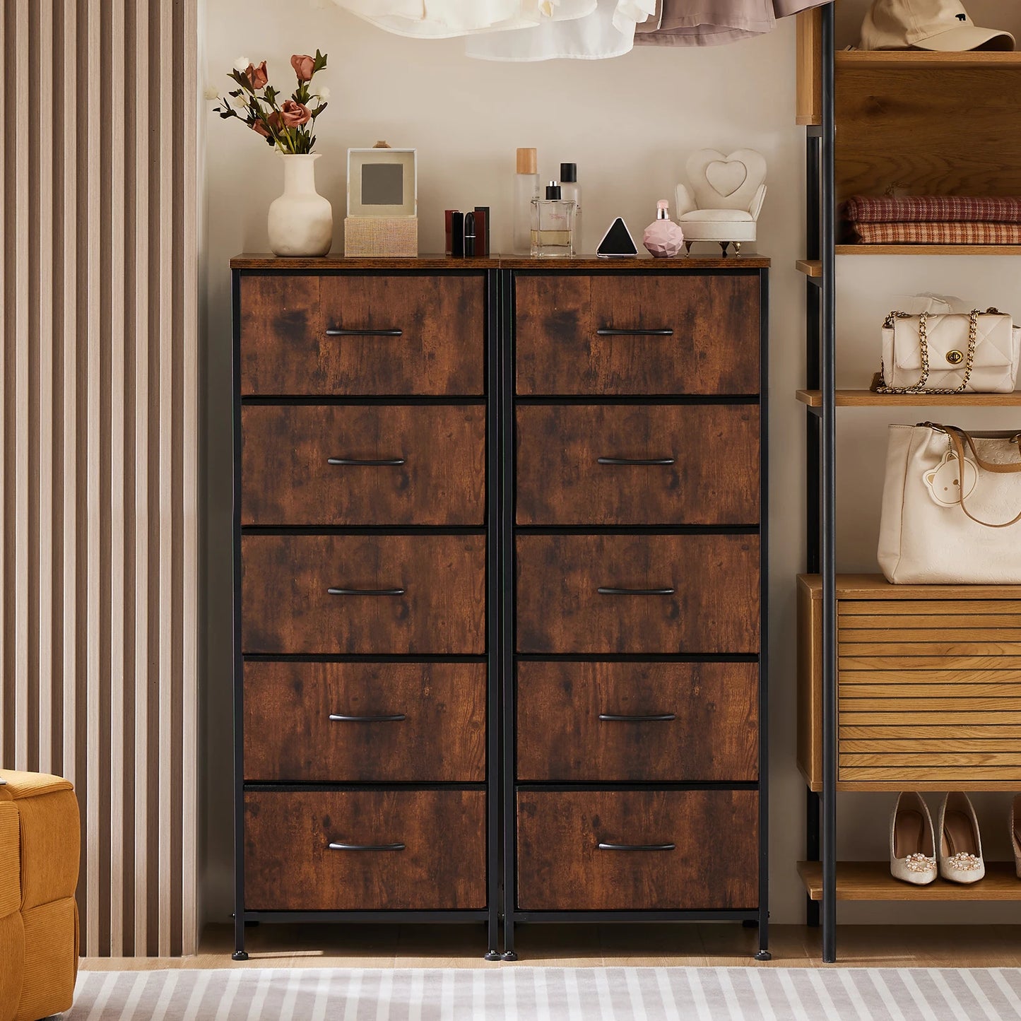 JHK 48IN Dresser For Bedroom With 5 Fabric Drawers and steel frame