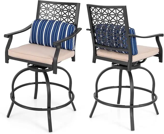 Swivel Counter Height Bar Stools with Footrest, Seat Cushions & Lumbar Pillows