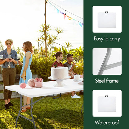 Folding Table 6 FT Lightweight Portable Plastic Fold-in-Half Utility Foldable Table Suitable to Hold Large, Plastic Dining Indoo