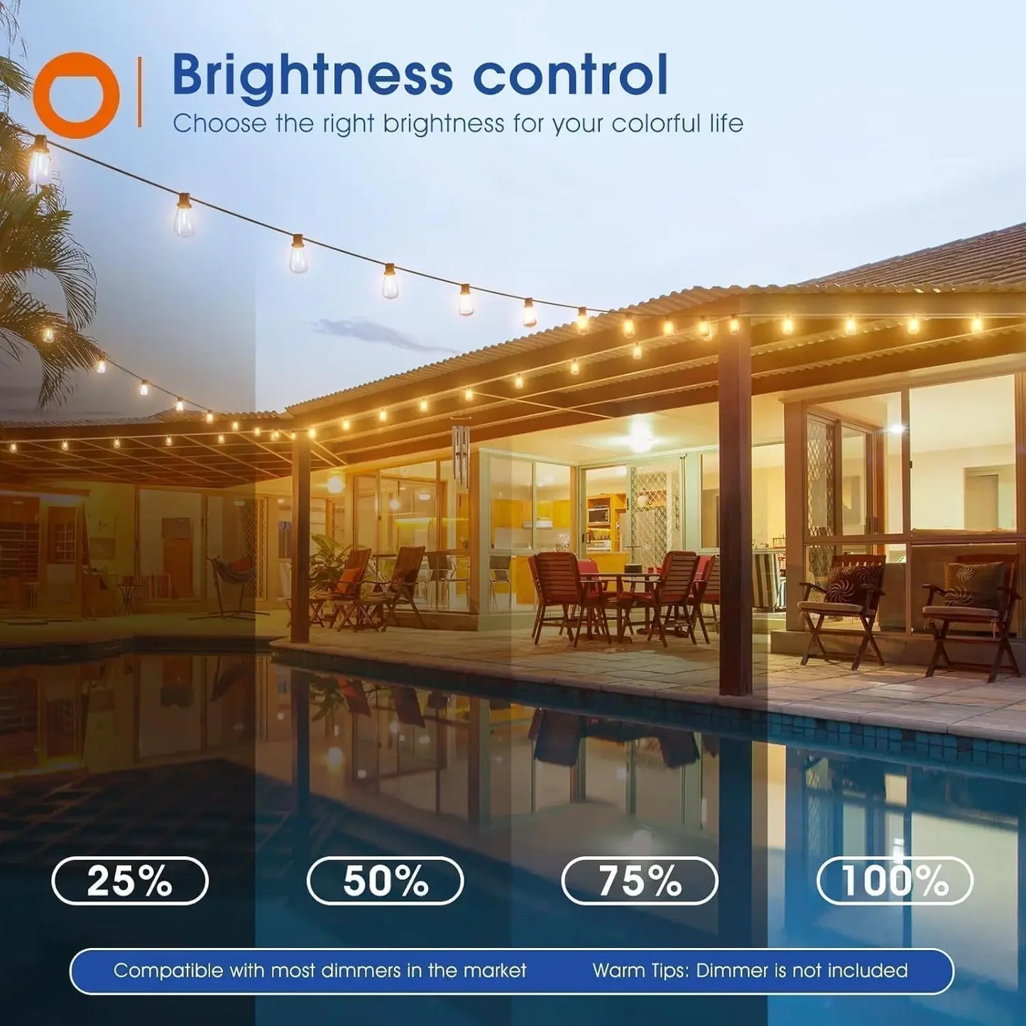 150FT LED Outdoor String Lights Waterproof Patio Lights Shatterproof  Replaceable Bulbs Dimmable