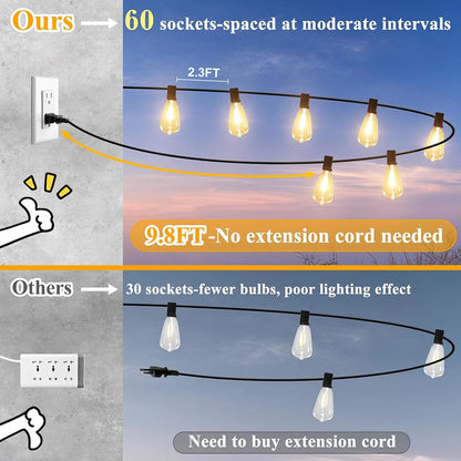 150FT LED Outdoor String Lights Waterproof Patio Lights Shatterproof  Replaceable Bulbs Dimmable