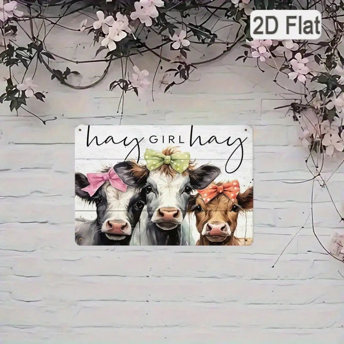 1PC Tin Sign Hay Girl Cow Art  Durable Metal, 8x12 Inches/20x30 Cm