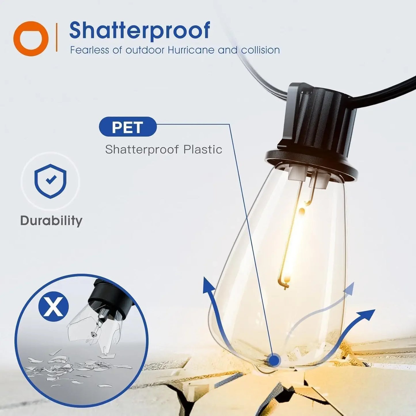 150FT LED Outdoor String Lights Waterproof Patio Lights Shatterproof  Replaceable Bulbs Dimmable