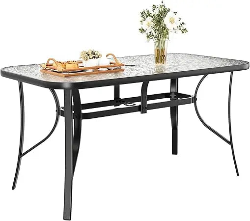 30"X 55" Rectangular Tempered Glass Patio Dining Table for 6