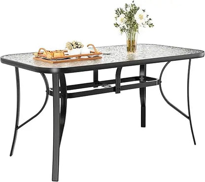 30"X 55" Rectangular Tempered Glass Patio Dining Table for 6