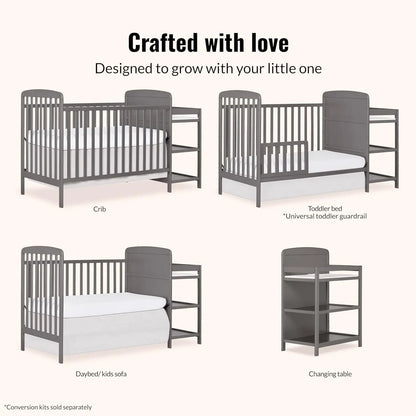 3-in-1 Convertible Baby Crib with Changing Table, Adjustable Mattress Heights, GREENGUARD Gold Certified for Safety