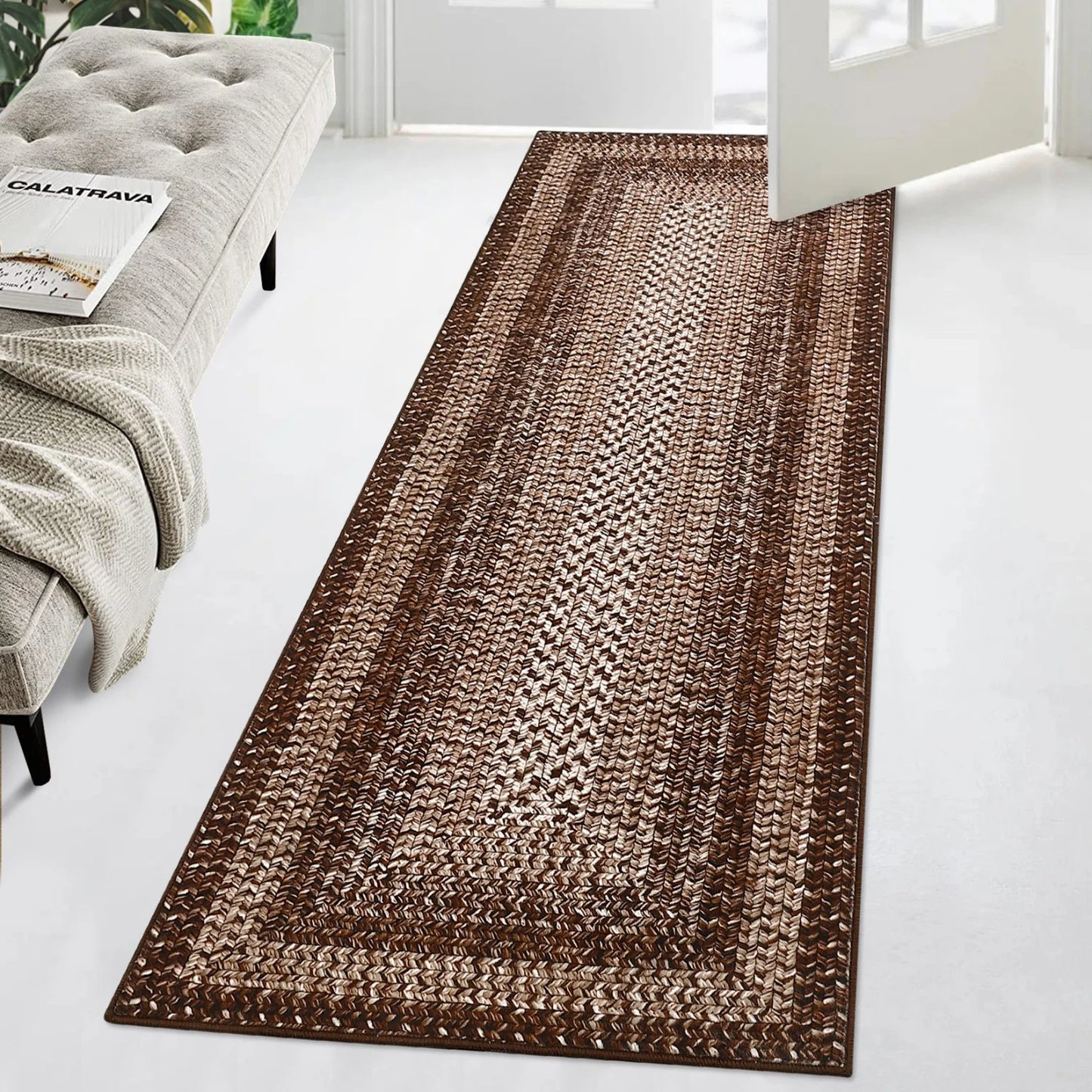 Washable Area Rugs  Braided Print Non Slip Rug